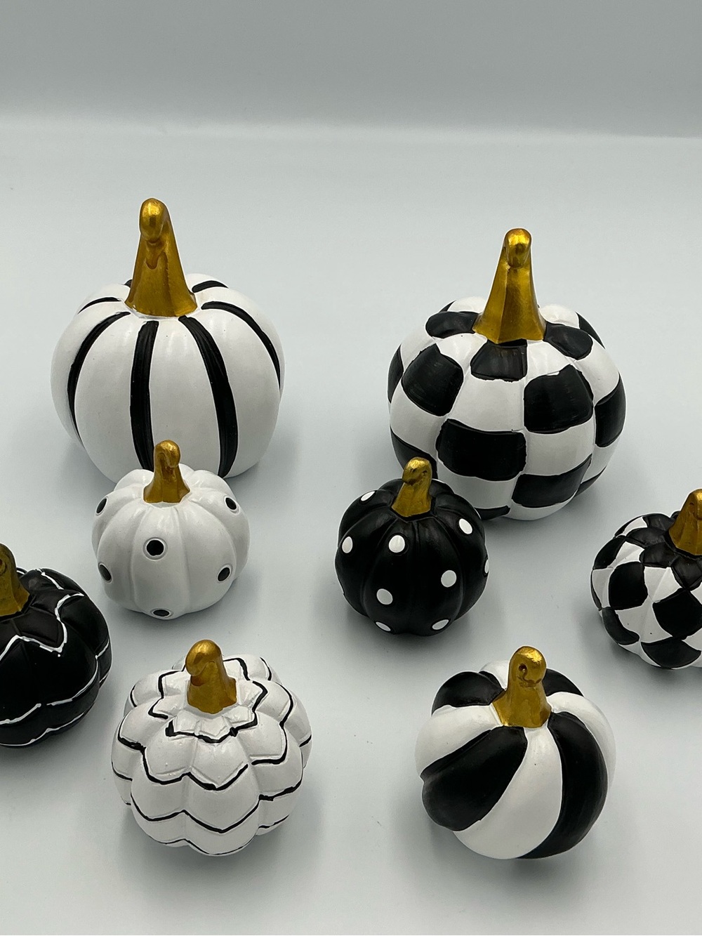 Black & White Decorative Pumpkin Set with Gold Stems